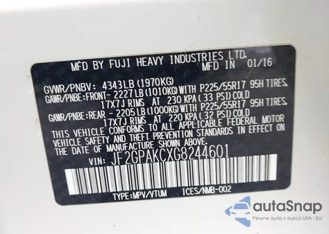 2016 Subaru Crosstrek 2.0I Limited from USA, damaged, VIN JF2GPAKCXG8244601